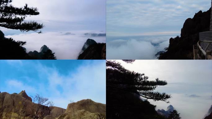 黄山风景区壮观山顶云海延时唯美风景视频素
