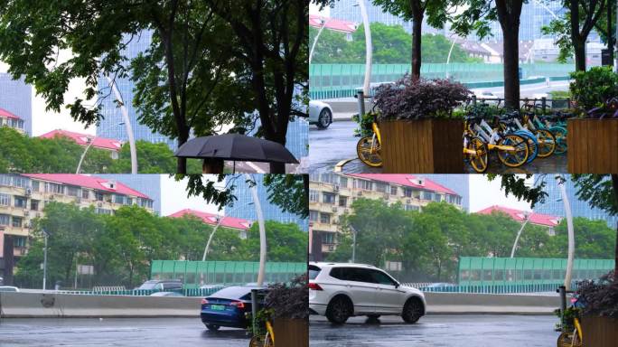 城市马路道路下雨天雨水雨滴街景街道街头风