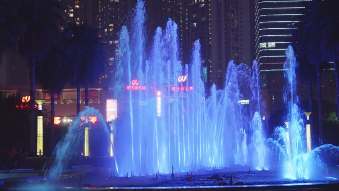 夜晚 城市 喷泉 灯光秀