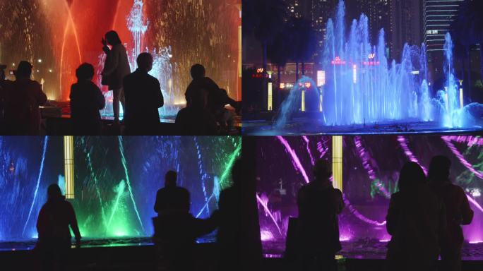夜晚 城市 喷泉 灯光秀