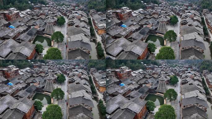 【正版素材】肇兴侗寨黎平冬天航拍0893