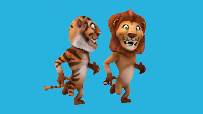 有趣的3D卡通狮子和老虎跑(含alpha通道)