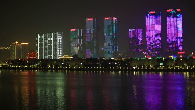 长沙湘江万达广场夜景光影延时