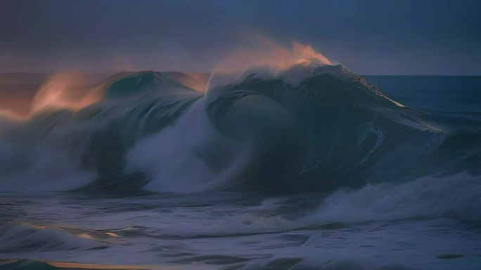 夕阳虾的海浪