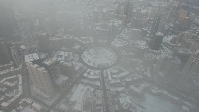 大连中山广场雪景航拍 4K