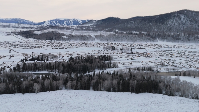 4K航拍新疆喀纳斯禾木冬季雪景01