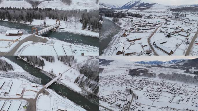 4K航拍新疆喀纳斯禾木冬季雪景01