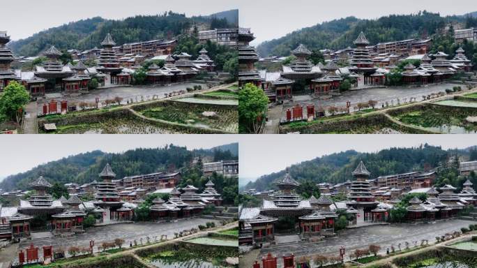 【正版素材】肇兴侗寨黎平冬天航拍0902