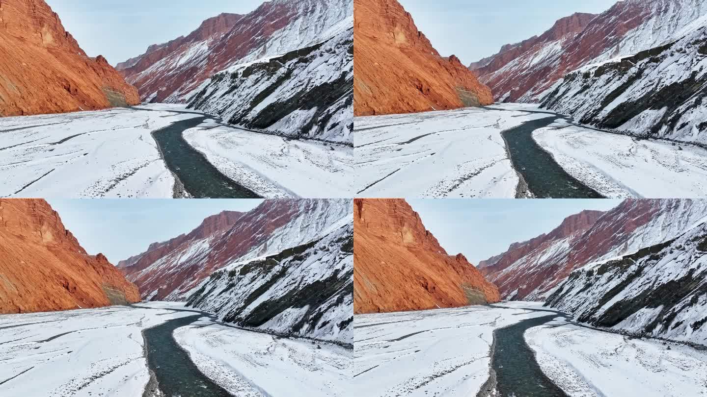 安集海大峡谷冬天雪天航拍风光