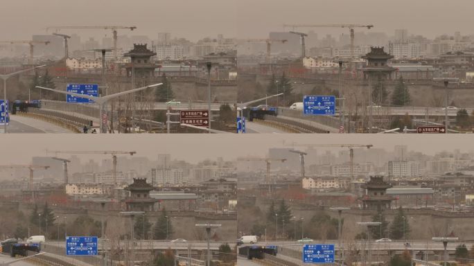 西安城市地标城墙沙尘暴雾霾天气文旅宣传