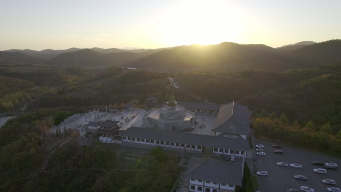 大连普陀横山寺航拍菩萨日落