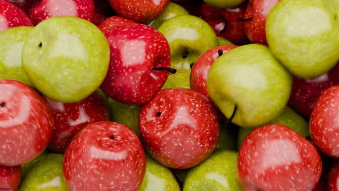 夏天，春天视频背景。水果。苹果布满了屏幕。苹果公司的背景。红苹果和绿苹果。维生素。苹果掉下来了。苹果