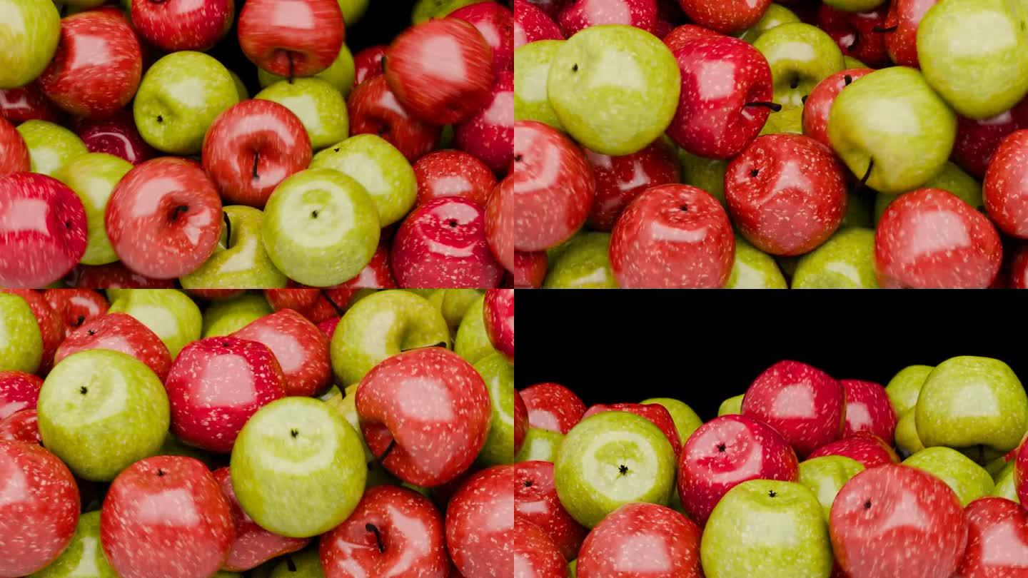 夏天，春天视频背景。水果。苹果布满了屏幕。苹果公司的背景。红苹果和绿苹果。维生素。苹果掉下来了。苹果