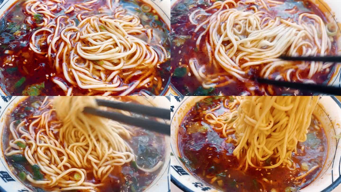汤面拉面筷子搅拌慢动作1