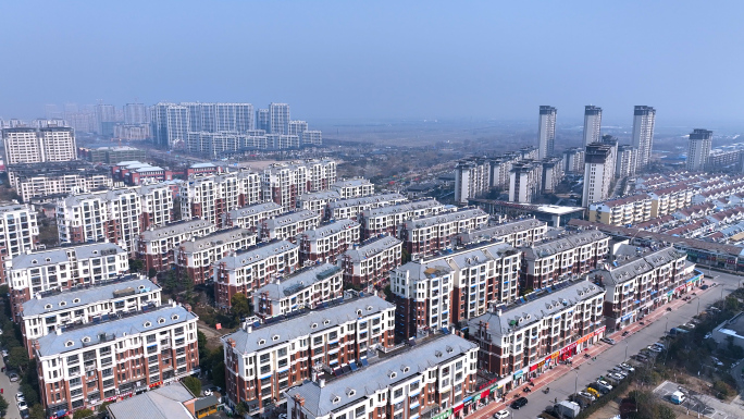 城市航拍县城住宅楼房建筑道路