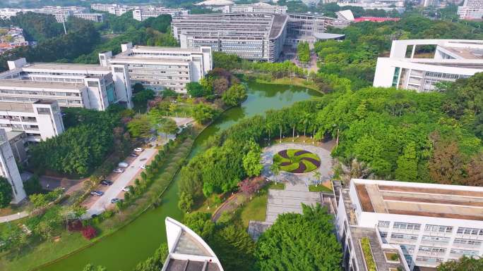 华南师范大学广州校区航拍大学城校园风景风