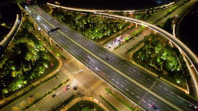 杭州萧山区市心路互通立交桥高架桥夜景延时