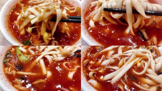 番茄汤面筷子搅拌慢动作1