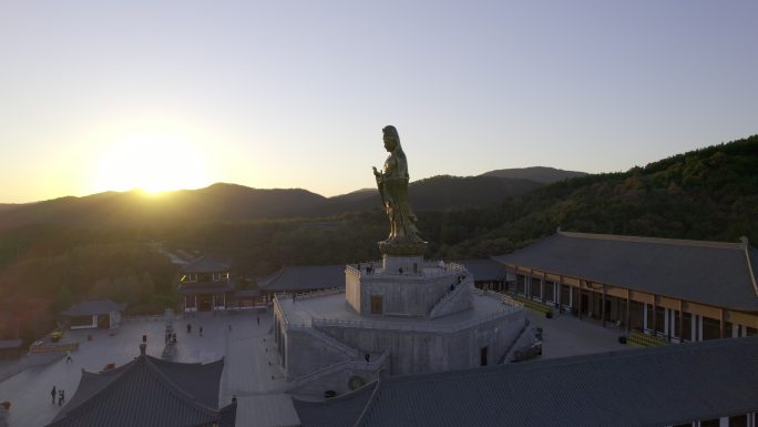 大连普陀横山寺航拍菩萨日落