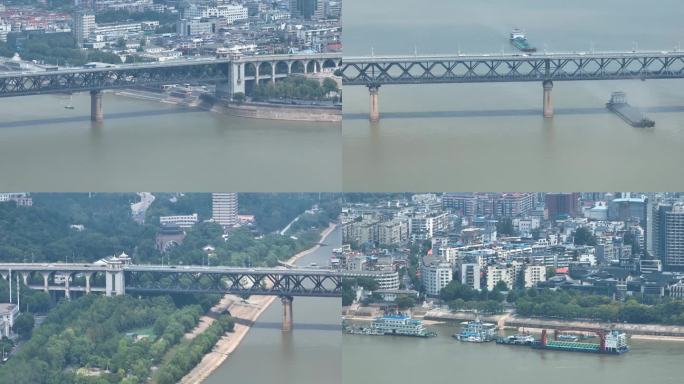 湖北武汉长江大桥航拍车流交通城市风景风光