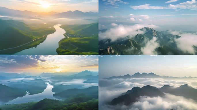 航拍中国大江大河江河湖海自然风景祖国风光