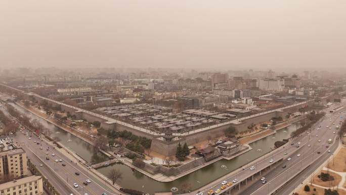 西安城市地标城墙沙尘暴雾霾天气文旅宣传