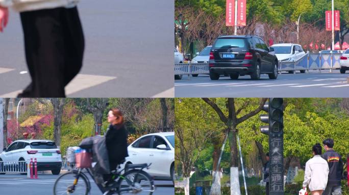 城市马路斑马线人行道行人人流街景视频素材