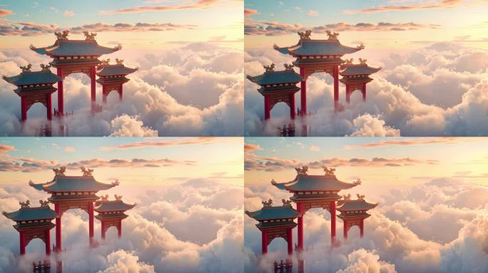 国风开场动画，云层之上的仙宫门庭