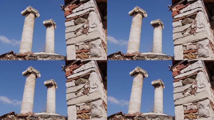 撒狄的阿尔忒弥斯神庙砖墙后面的古代柱子。
