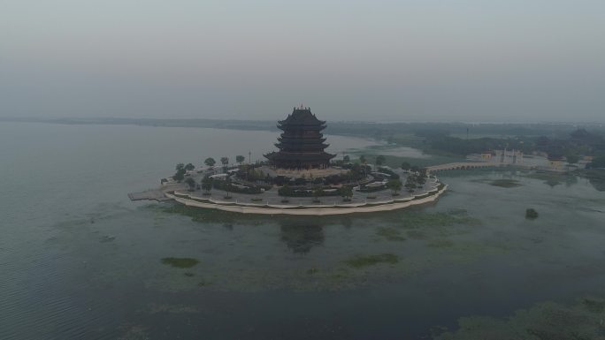 4k航拍阳澄湖畔重元寺地标古寺庙