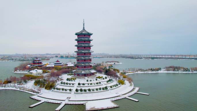 4K胶州大雪雪景少海雪景