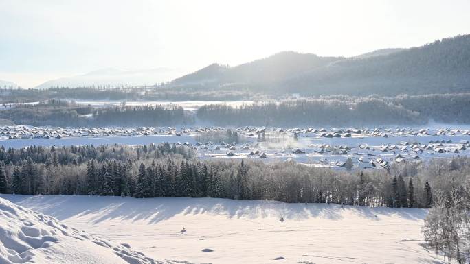 唯美雪景 雪中光柱 空镜素材