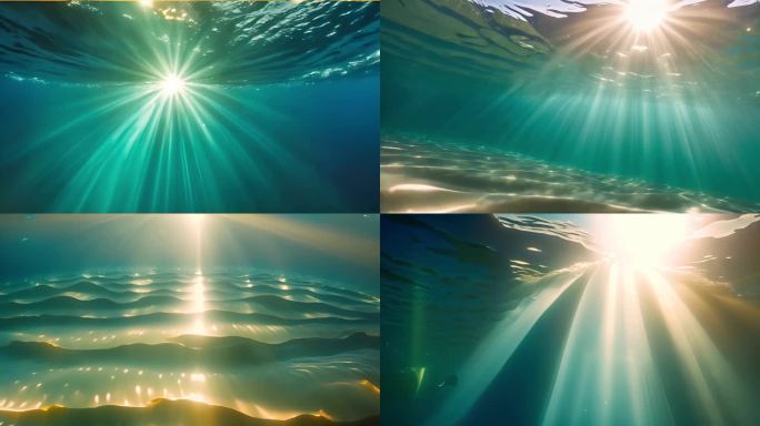 海底海洋水底大海水下阳光丁达尔效应