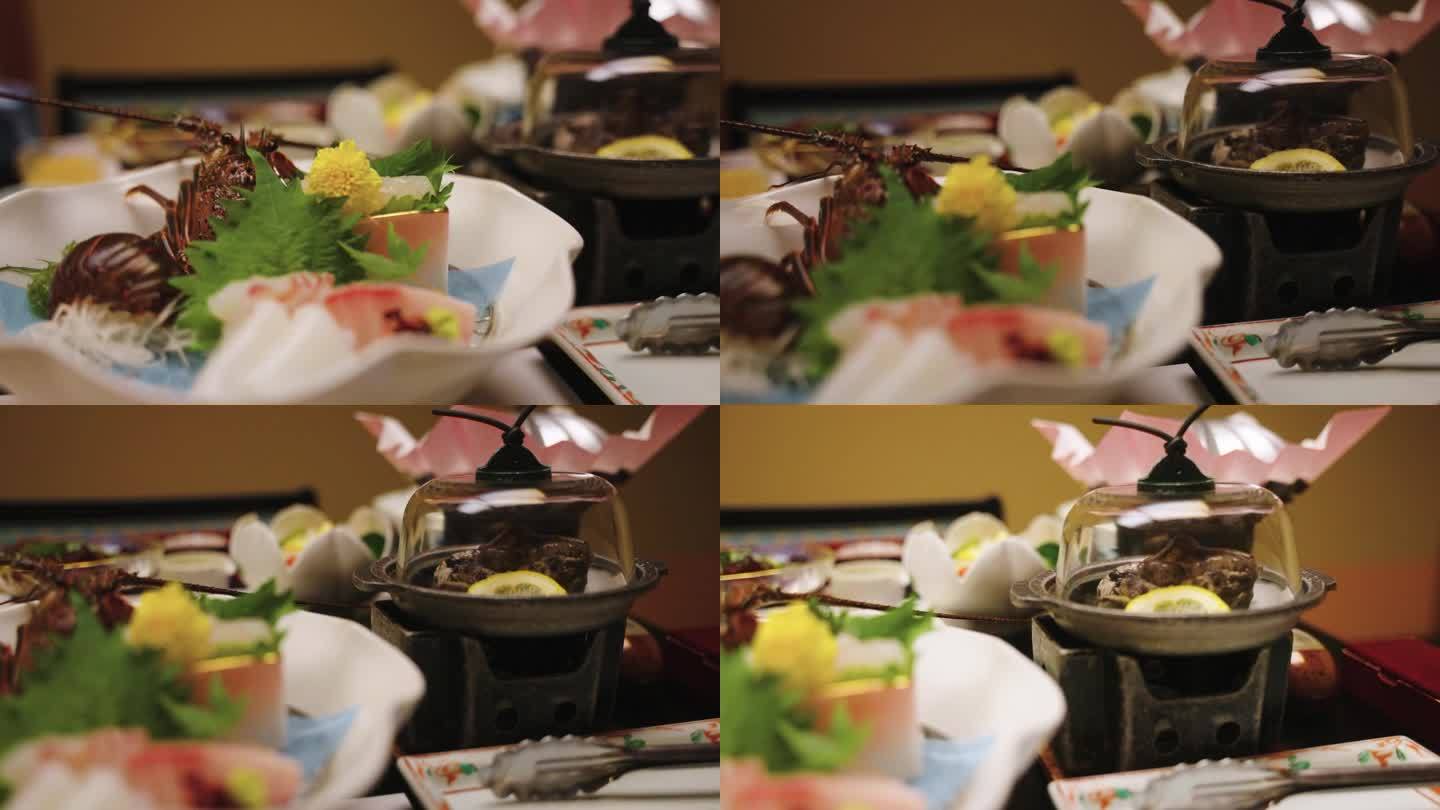 日本生鱼片，龙虾和鲍鱼在怀石料理餐
