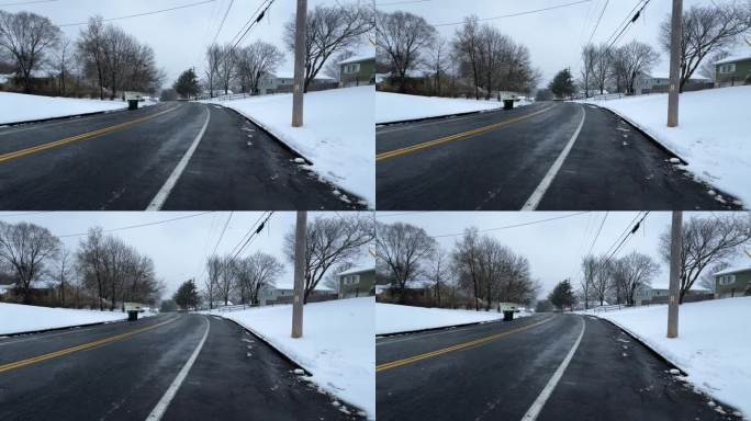 冬日里，纽约郊区下雪的东北风的慢动作视频。