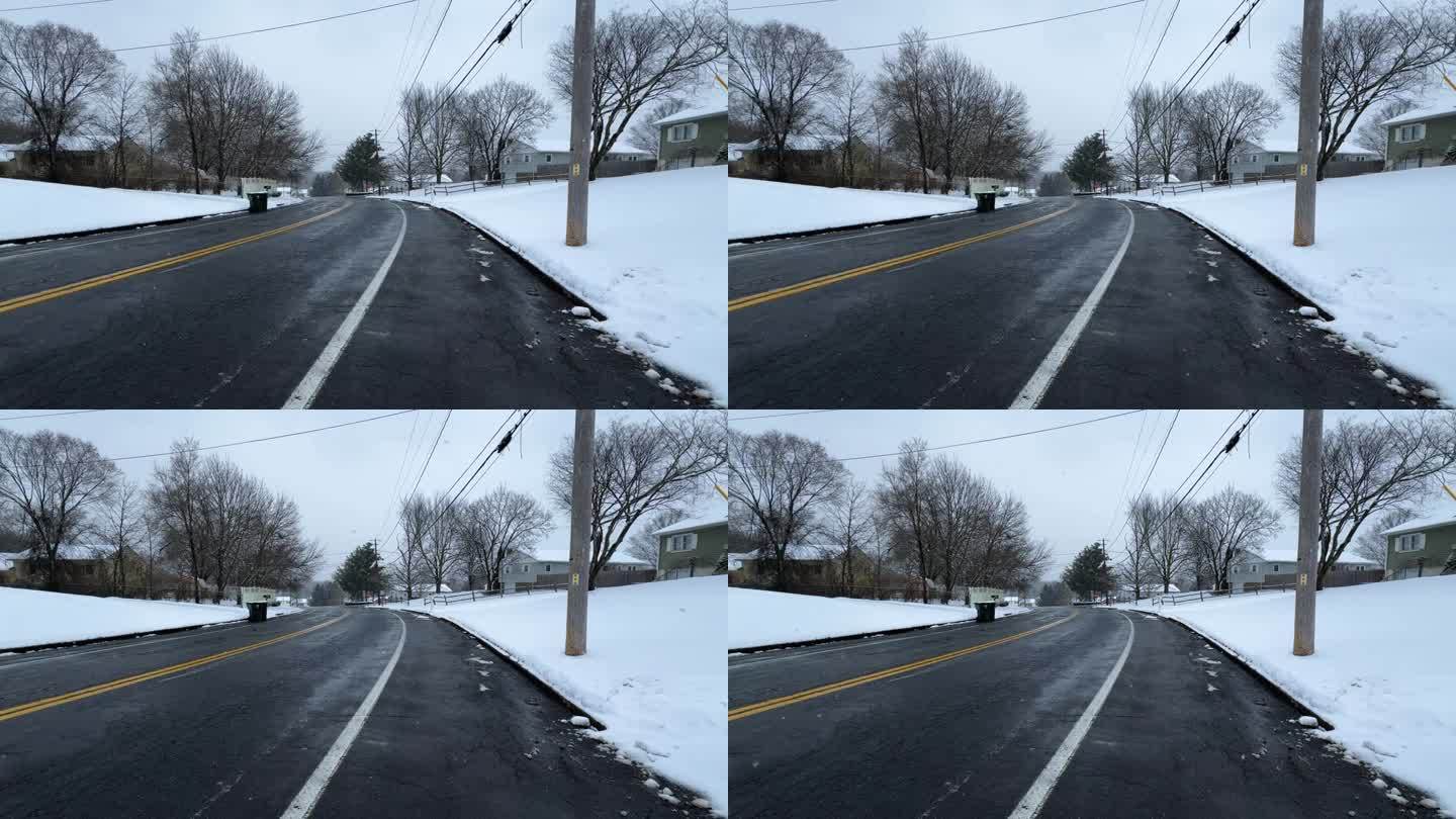 冬日里，纽约郊区下雪的东北风的慢动作视频。