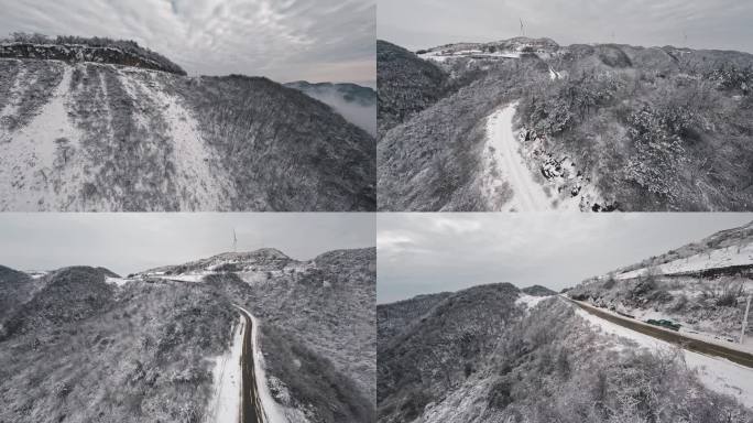 FPV穿越机航拍大山雪景4K素材 百里荒