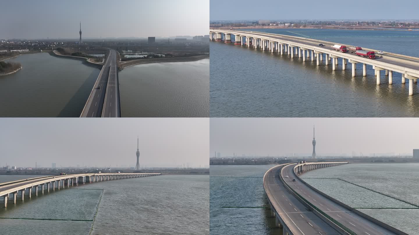 荆州长湖特大桥与荆州电视塔小蛮腰城市风景