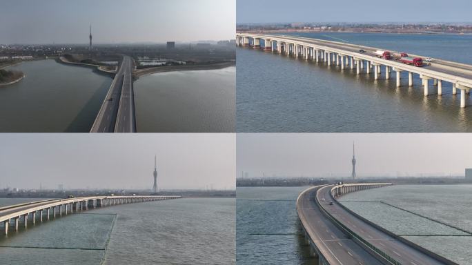 荆州长湖特大桥与荆州电视塔小蛮腰城市风景