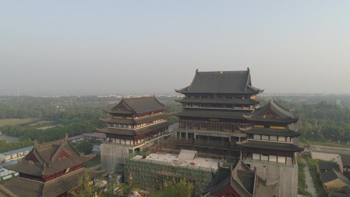 4k航拍阳澄湖畔重元寺地标古寺庙