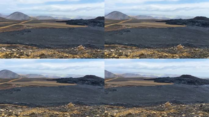 不活跃的冰岛盖尔丁达里尔火山前破裂的熔岩场