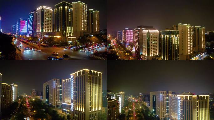 杭州西湖区黄龙路天目山路夜晚夜景高楼大厦