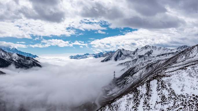 川西高原折多山雪山云海4K延时摄影