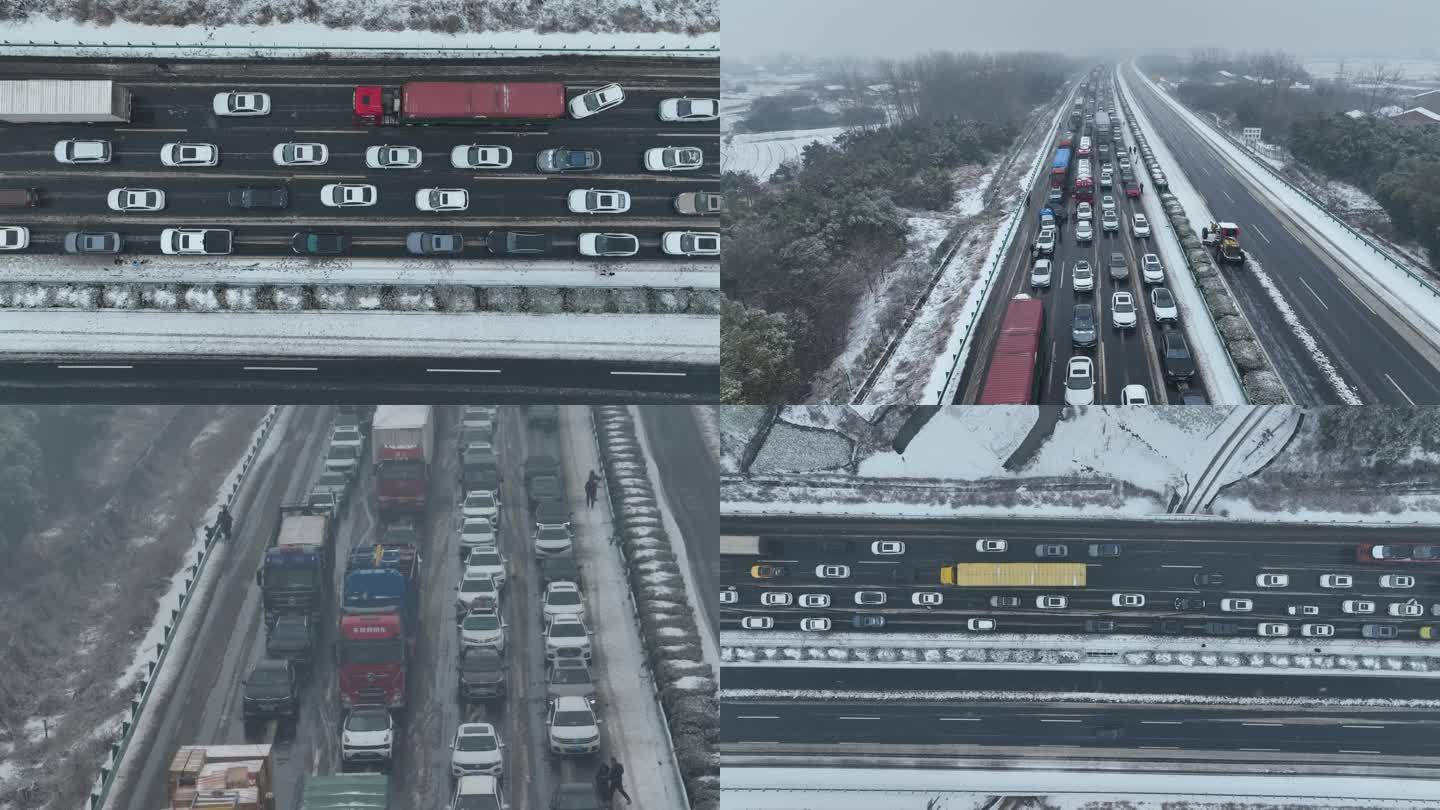 4K航拍高速路暴雪堵车