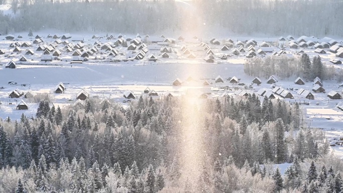 唯美雪景 雪中光柱 空镜素材