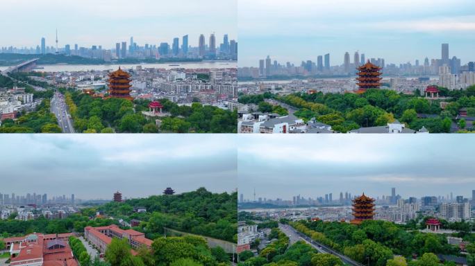 武汉黄鹤楼航拍湖北武昌区地标建筑城市风景