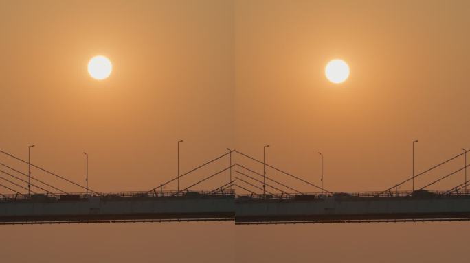 荆州长江大桥日落夕阳风景长焦竖屏