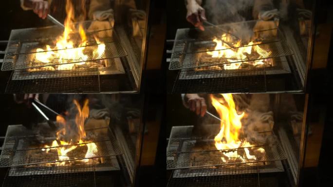 炭烧烤鸡肉串和火焰烧烤日式居酒屋式料理，可根据厨师的订制烹饪
