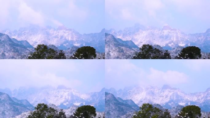 张家界武陵山脉延时拍摄雪山 日照神山金山