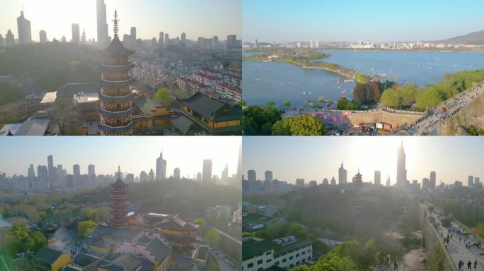 南京市玄武区玄武湖景区古鸡鸣寺樱花盛开风